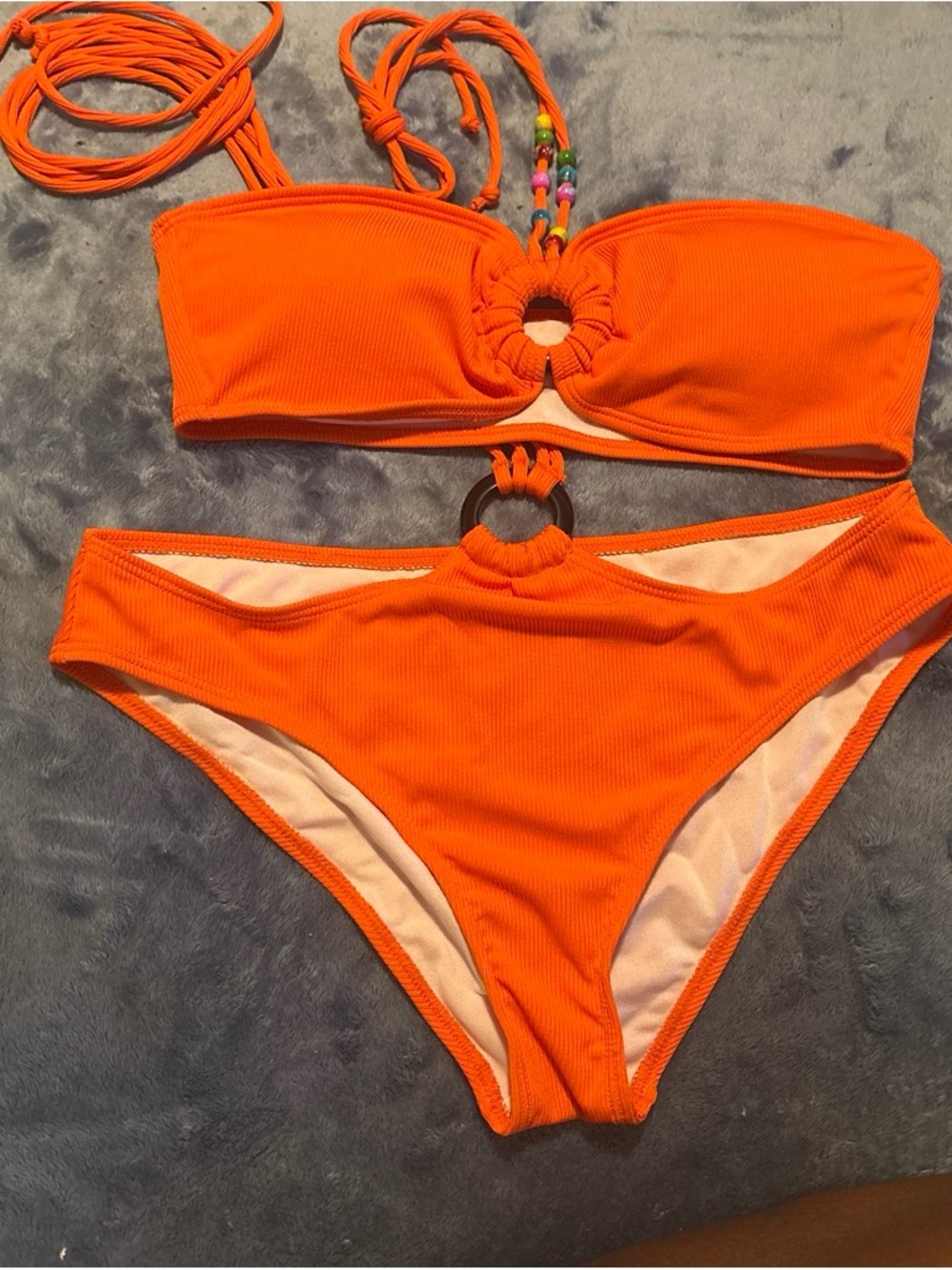 Vibrant Orange Ring-Accent Bikini Set